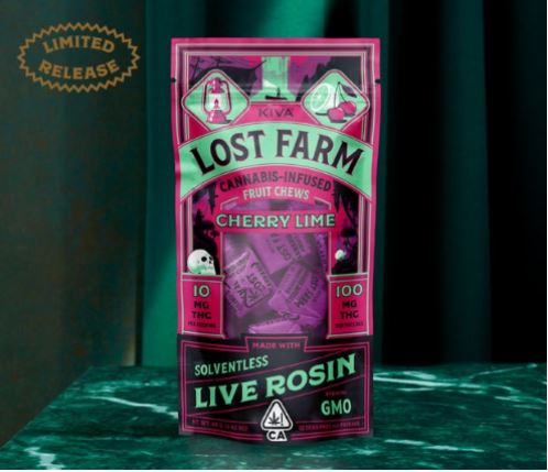 Photograph of product: LOST FARM ROSIN CHEWS - CHERRY LIME 100MG (GMO) - KIVA CONFECTIONS