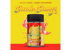 Photograph of product: Cheech & Chong | Sour Red Beanie | Cryo Infused Pre-roll Pack x 6 (3g) | Oui'd