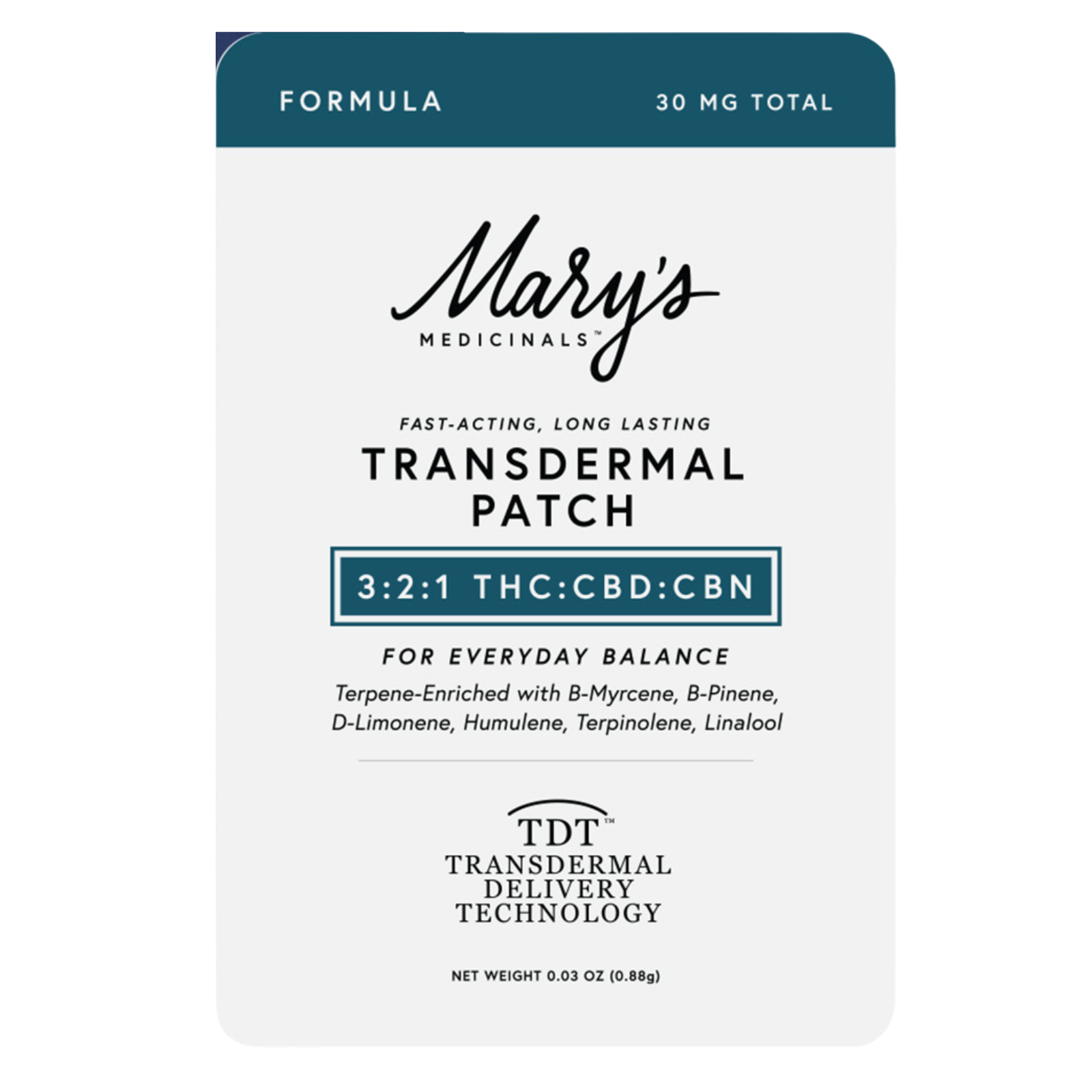 Photograph of product: Mary's Medicinals | TH-oui:CBD:CBN 3:2:1 Transdermal Patch | 15:10:5mg