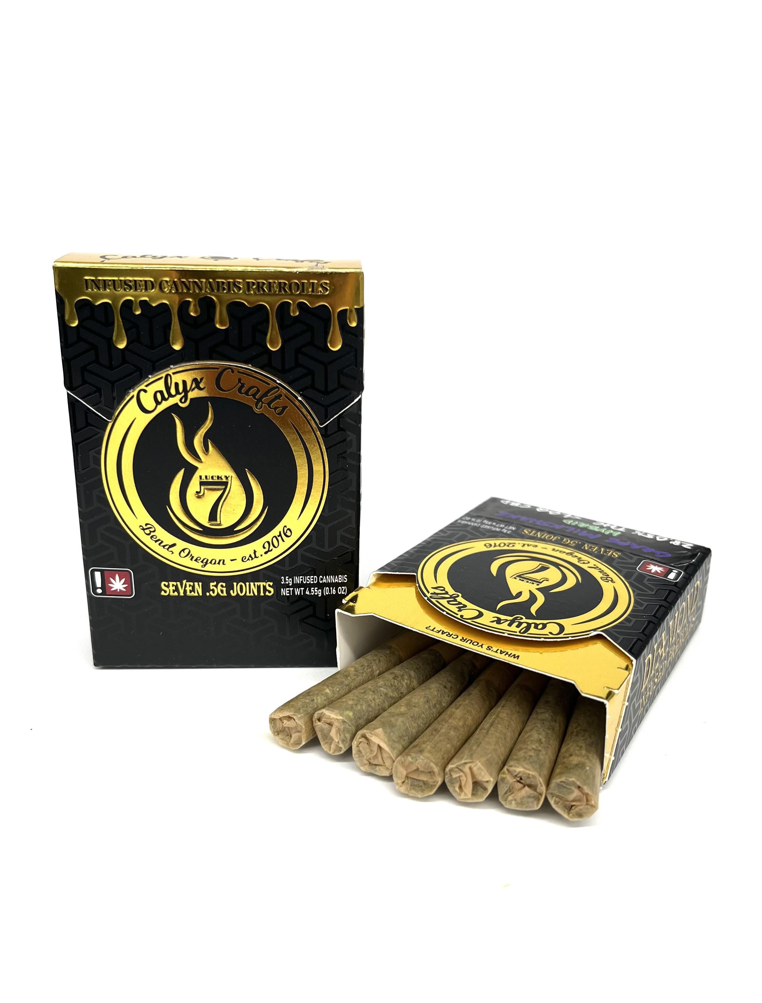 Photograph of product: Calyx Crafts Infused Pre-roll Pack- x7 Lucky 7- Rainbow Blue