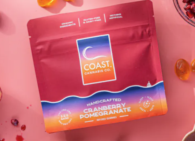 Photograph of product: Coast Cranberry Pomegranate (H) 1:1:1 TH-oui:CBD:CBN Gummies 5mg 20pc
