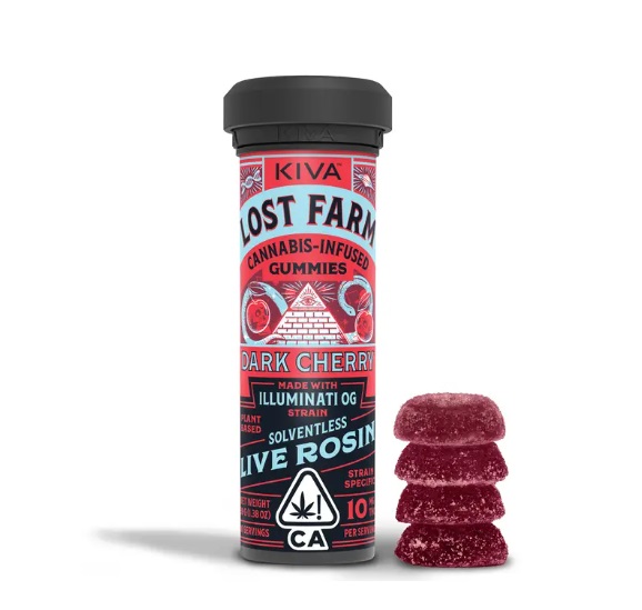 Photograph of product: Lost Farm Dark Cherry x Illuminati OG Live Rosin Gummies