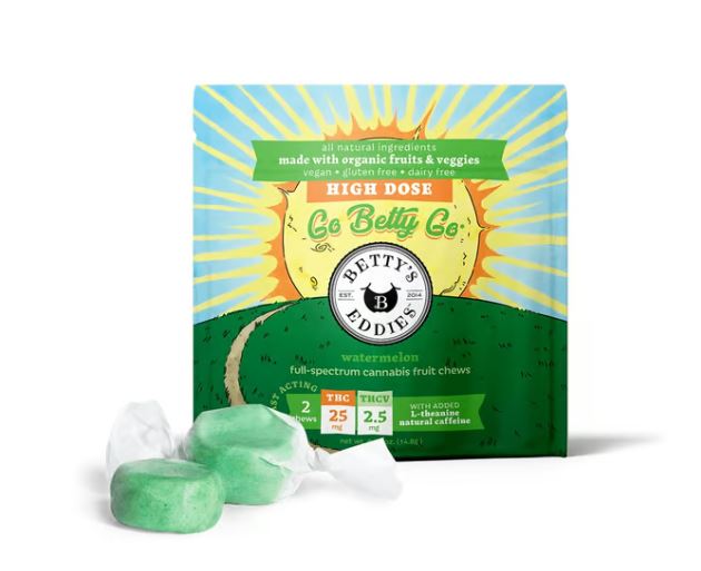 Photograph of product: BETTY'S EDDIES GO BETTY GO WATERMELON 10:1 2PK FRUIT CHEWS 50MG