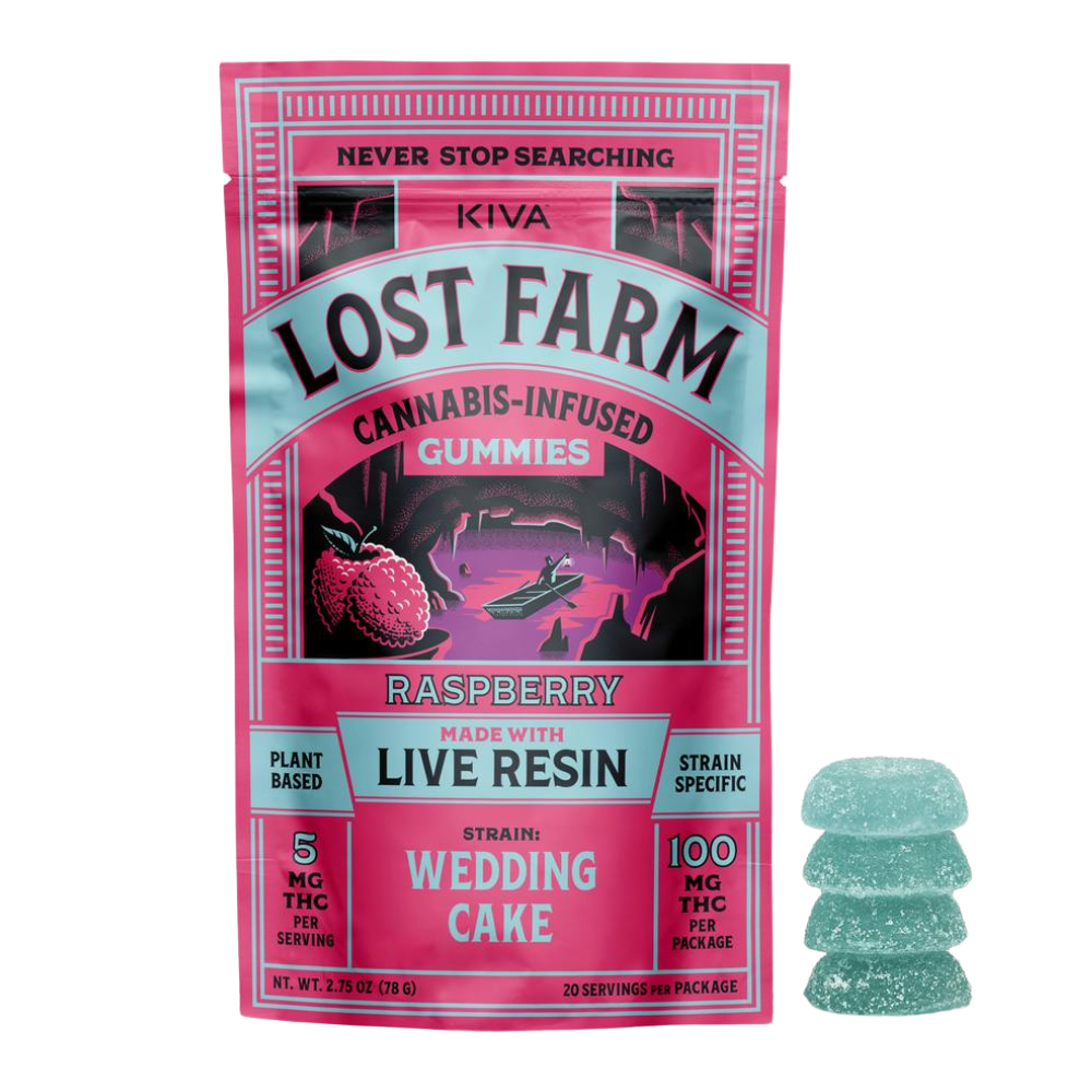 Photograph of product: Lost Farm | Raspberry x Wedding Cake Live Resin | Gummies | 10pk | 100mg