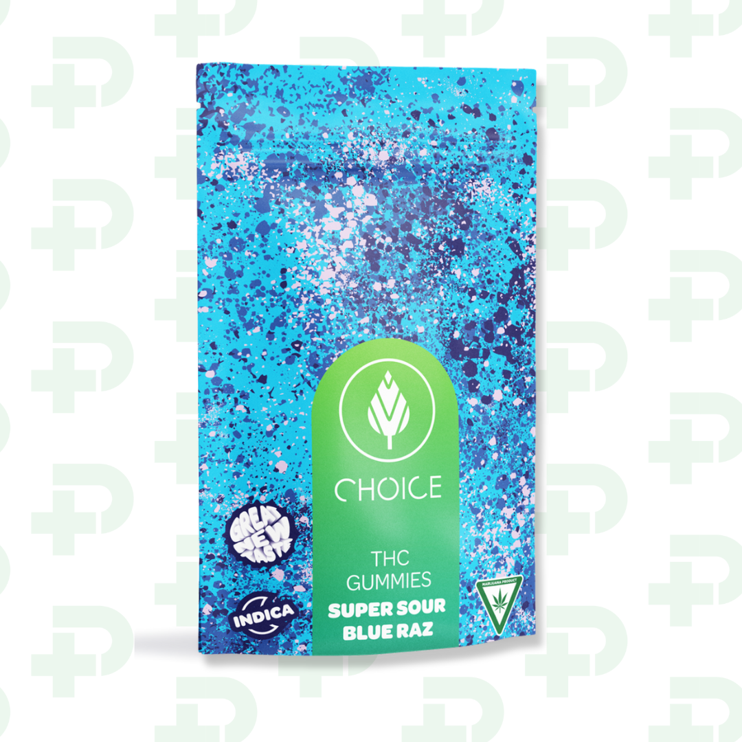 Photograph of product: Choice 200mg Gummies - Oui'd - Super Sour Blue Raz