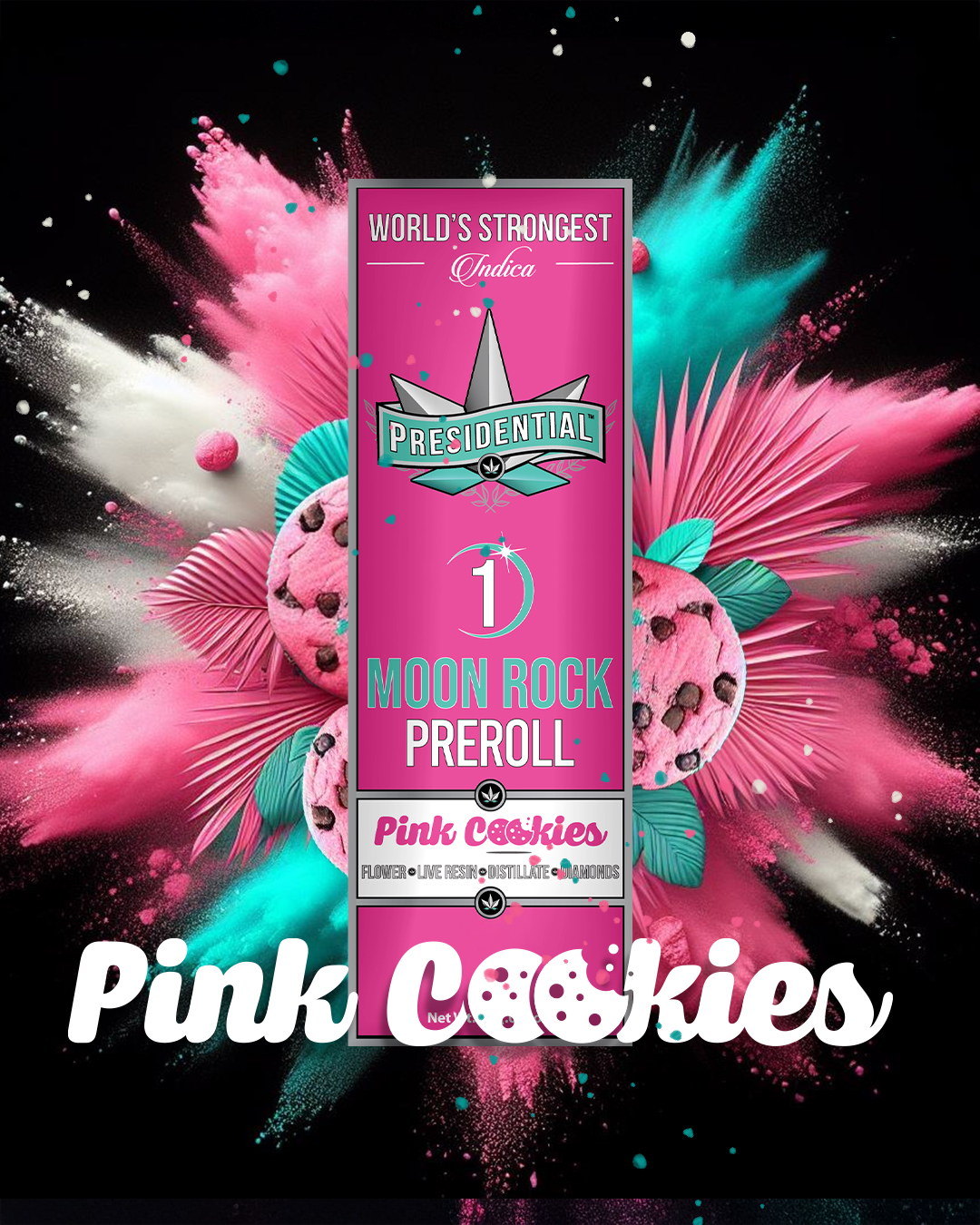 Photograph of product: Presidential Pink Cookies (I) Moon Rock Infused Pre-Roll 1g