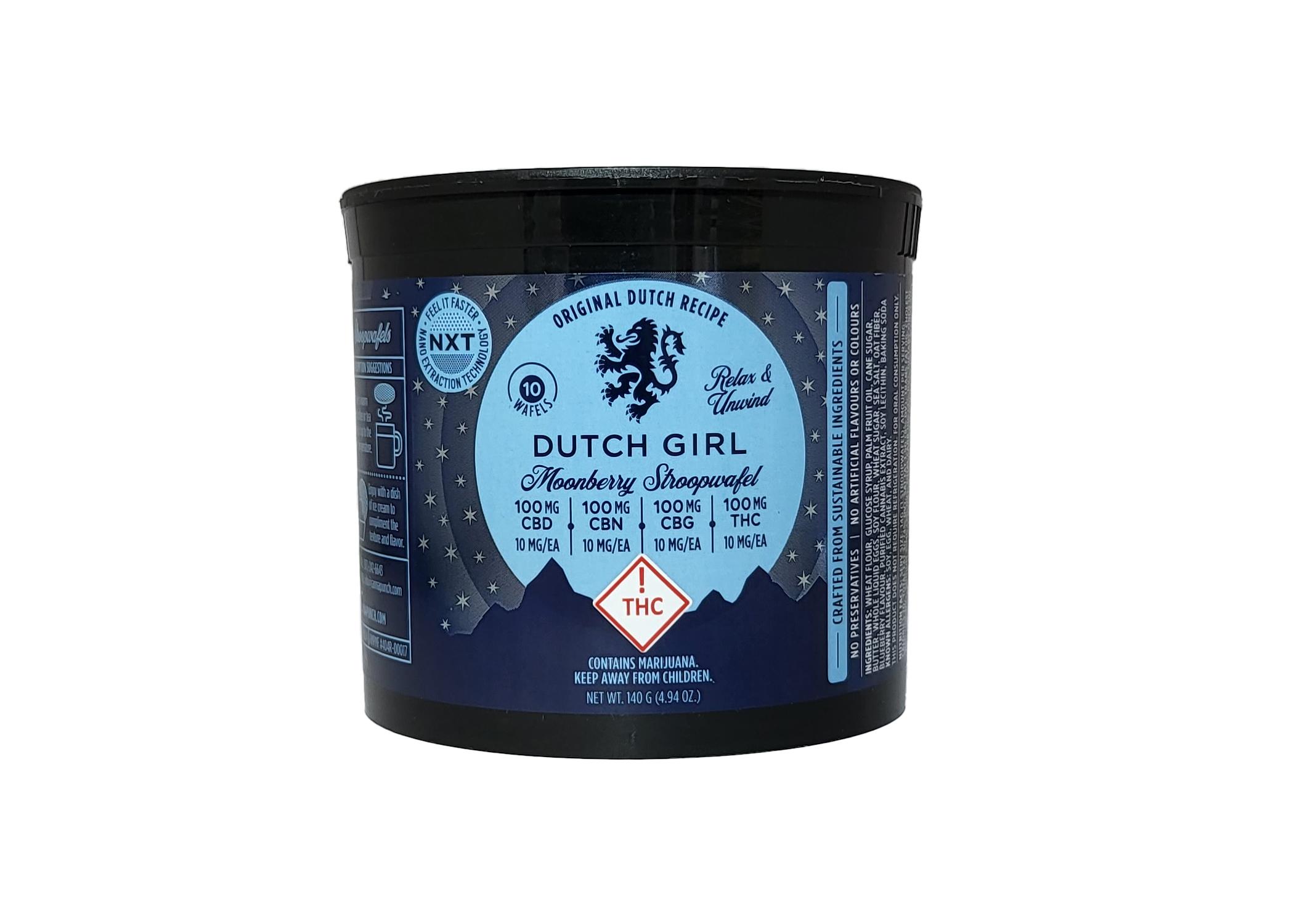 Photograph of product: Dutch Girl - Waffle Cookie - Moonberry 1:1:1:1 (TH-oui:CBD:CBG:CBN)