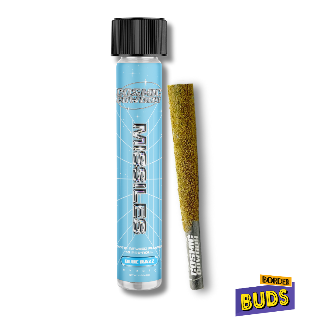Photograph of product: Blue Razz | Cosmic Cowboy Missiles | 1g | Terp Infused Pre-Roll