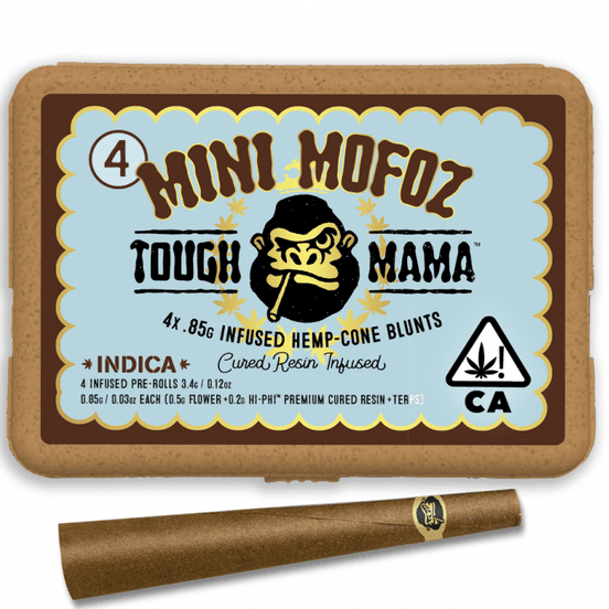Photograph of product: D. Tough Mama MiniMofoz 4pk x .85g Cured Resin Infused Hemp Blunts - Maconga (I) - 
