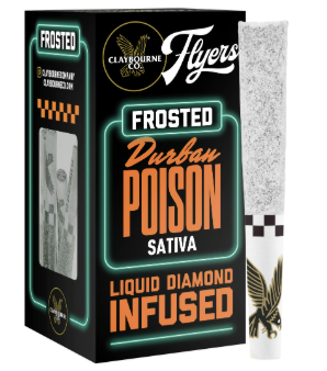 Photograph of product: CLAYBOURNE CO. - FLYERS FROSTED - INFUSED PREROLL - .5G 5PK - Oui'd - DURBAN POISON