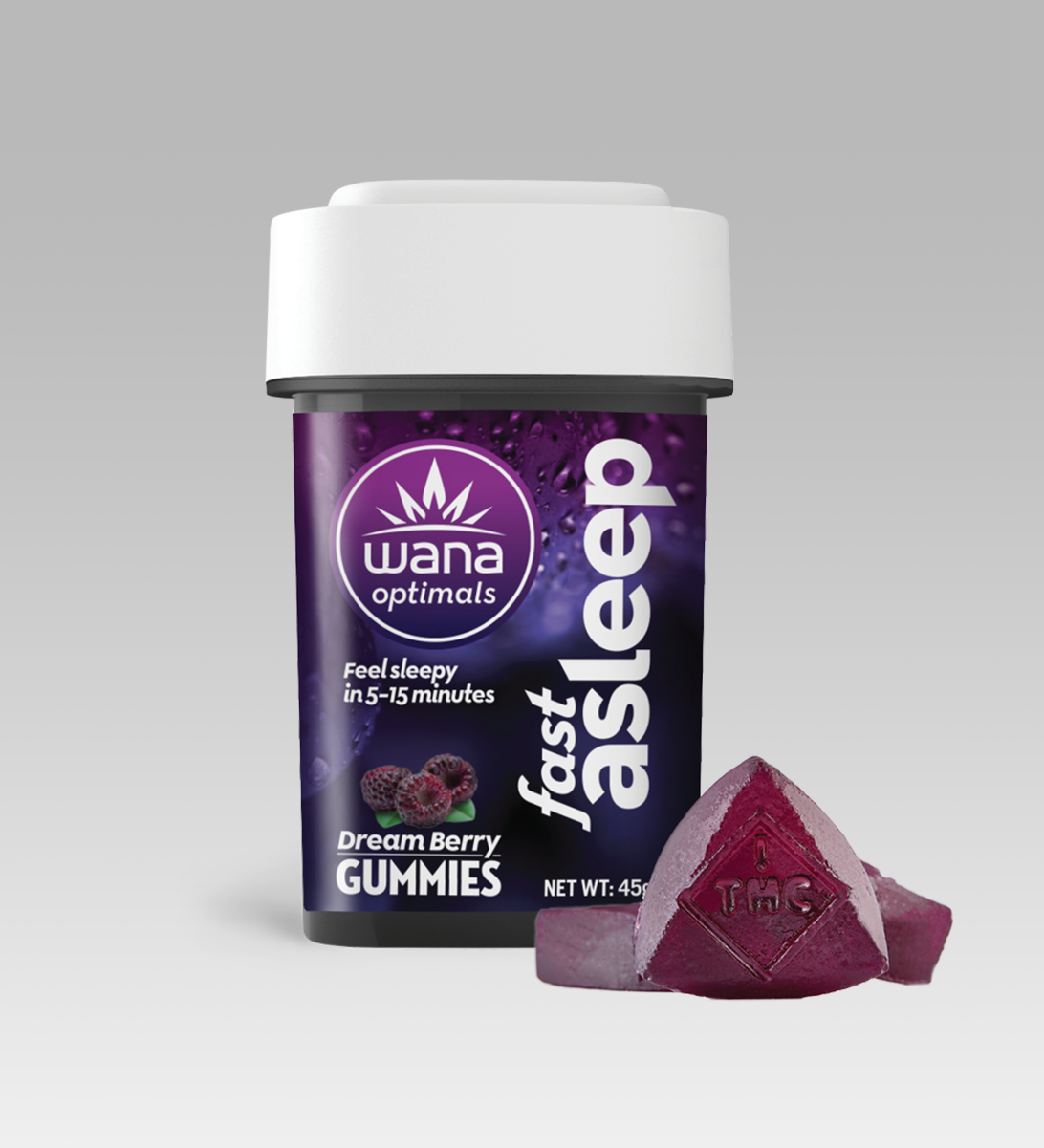 Photograph of product: Dreamberry Fast Asleep | 5:1:1:1 CBD:TH-oui:CBN:CBG Fast Acting Gummies 20pk