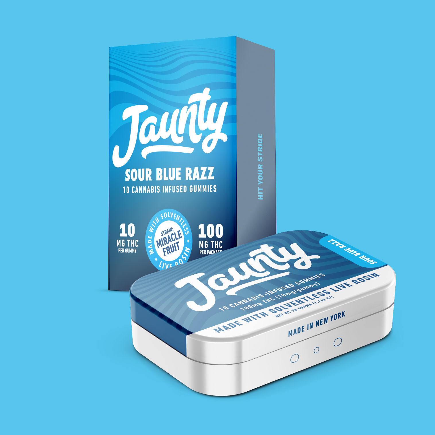 Photograph of product: Jaunty - Sour Blue Razz (Miracle Fruit) - 10ct Live Rosin Infused Gummies