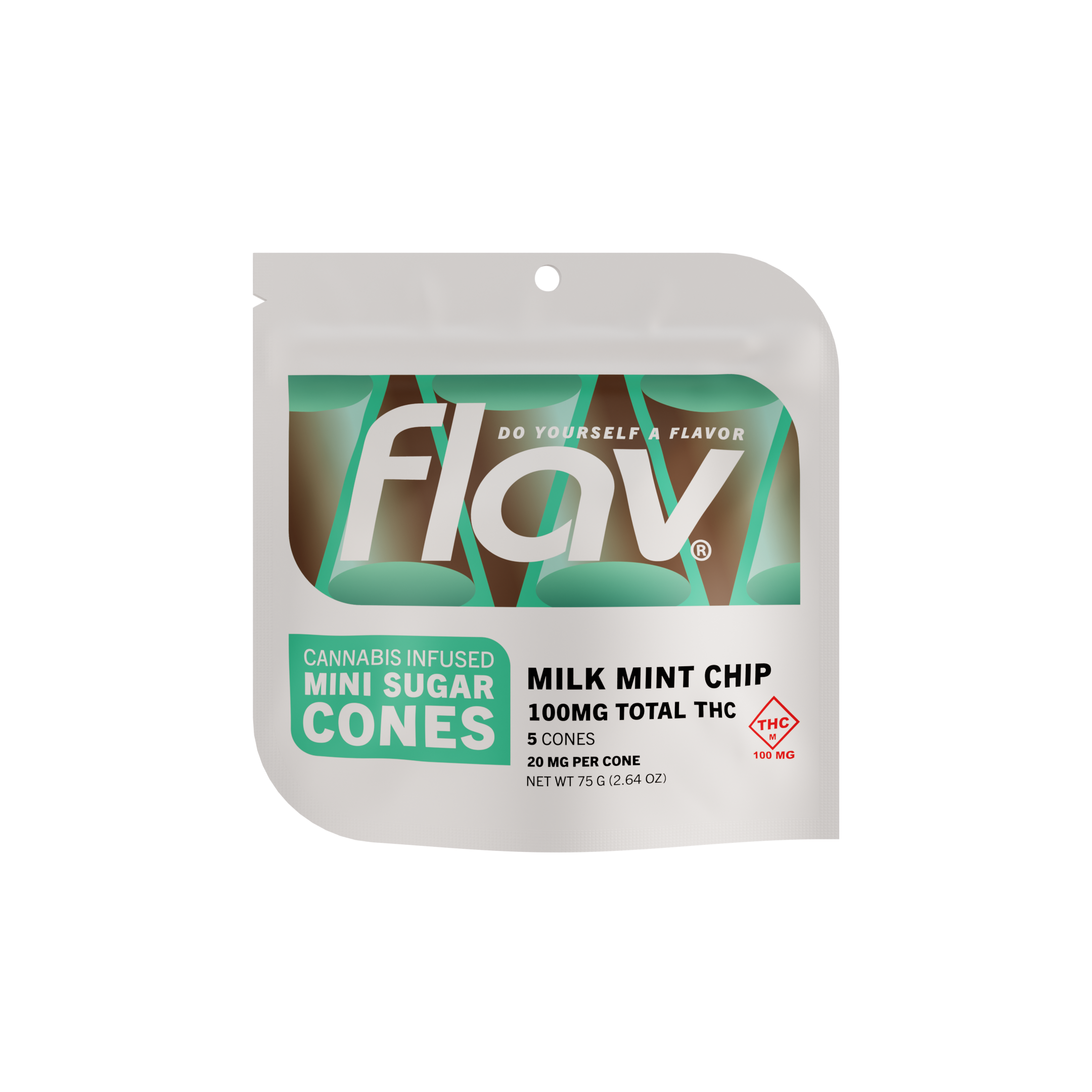 Photograph of Product: Milk Mint Chip Mini Waffle Cones 5pk (100mg)