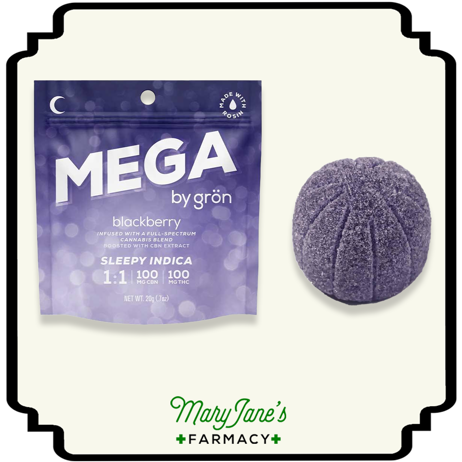 Photograph of product: Blackberry 1:1 CBN Mega Pearl | 100mg
