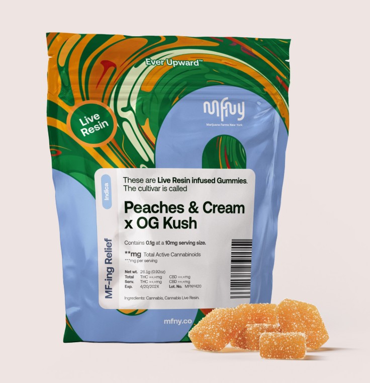 Photograph of product: MFNY | Peaches & Cream x O2 OG Kush | Resin Gummies | 10ct | 100mg