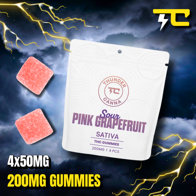 Photograph of product: Thunder Canna 4x50  | Sour Pink Grapefruit  | 200mg Gummies