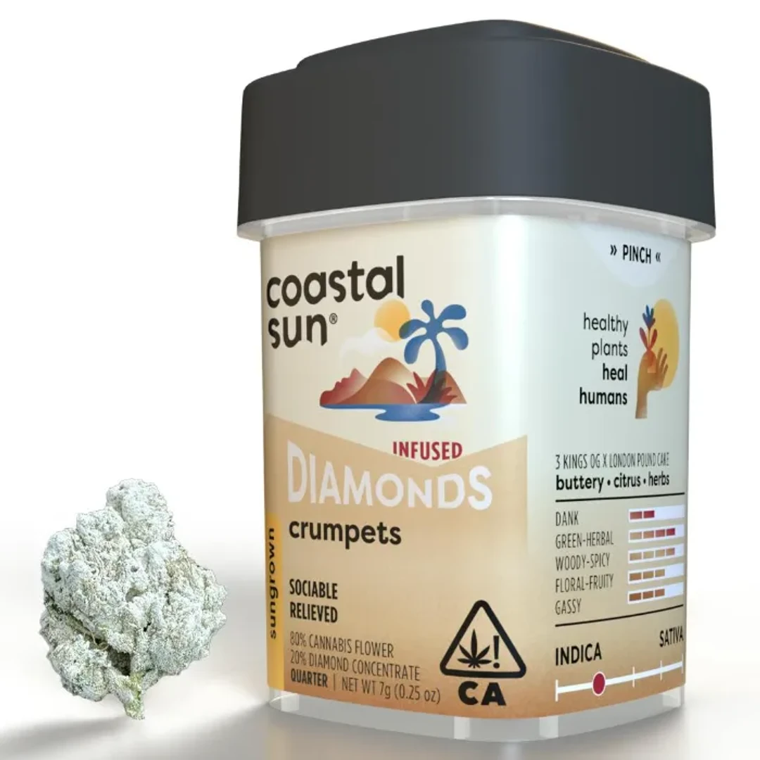 Photograph of product: Coastal Sun Diamond Infused Flower 7g Quarter - Crumpets (I)