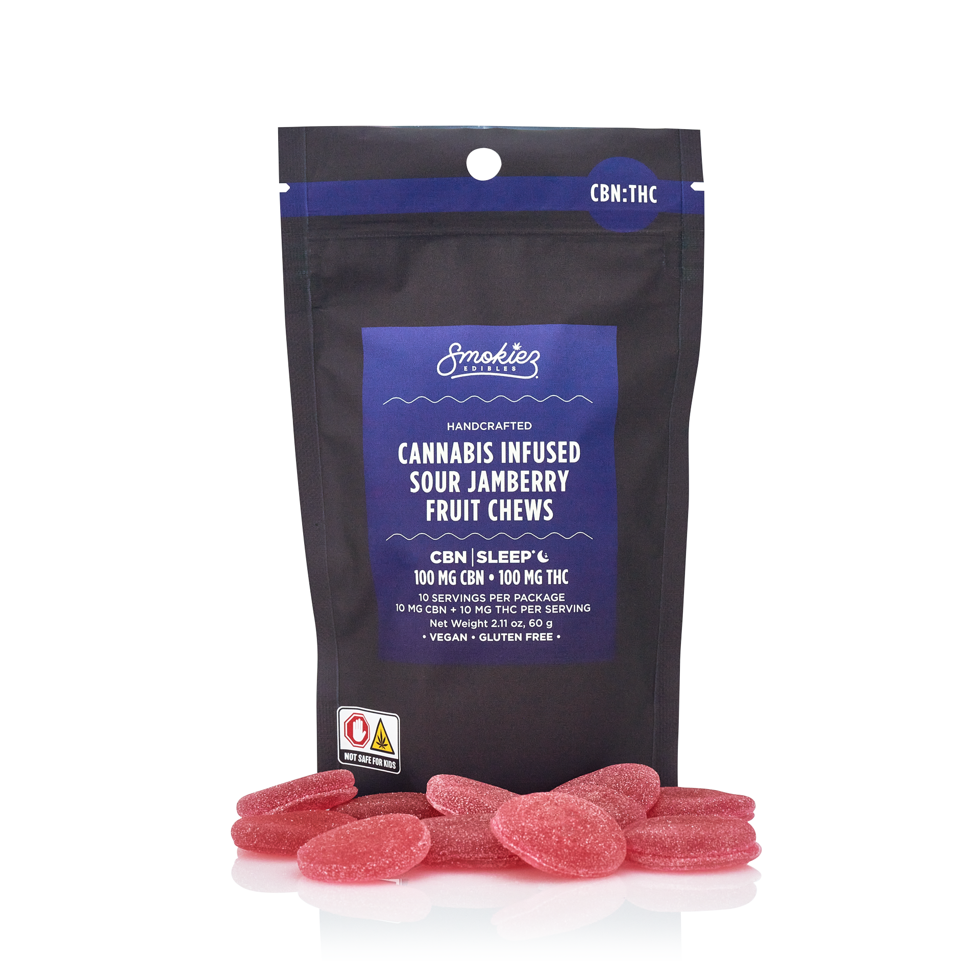 Photograph of product: Smokiez - Sour Jamberry CBN:TH-oui Fruit Chews - 100mg (10pcs)