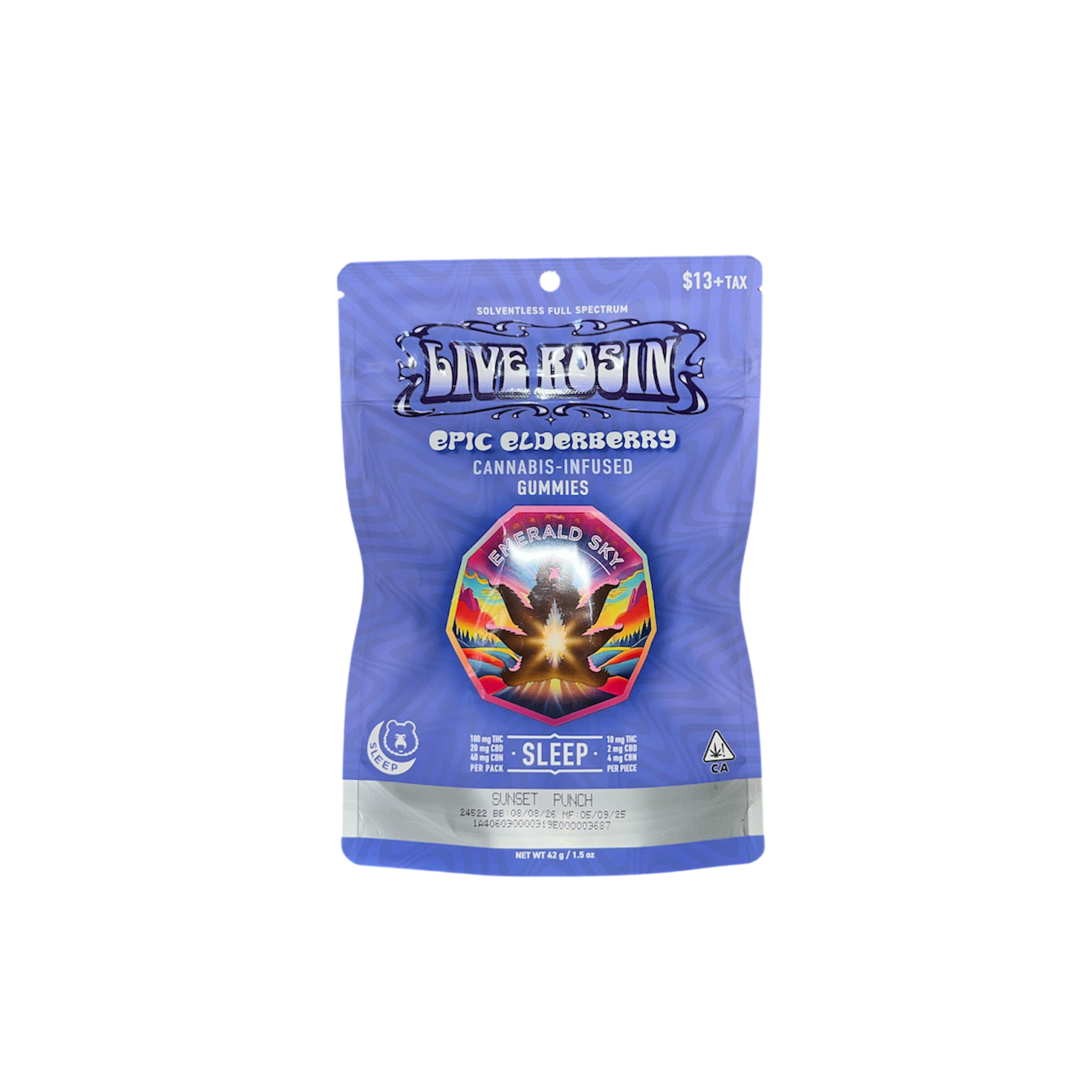 Photograph of product: Epic Elderberry Sleep Live Rosin Gummies Emerald Sky