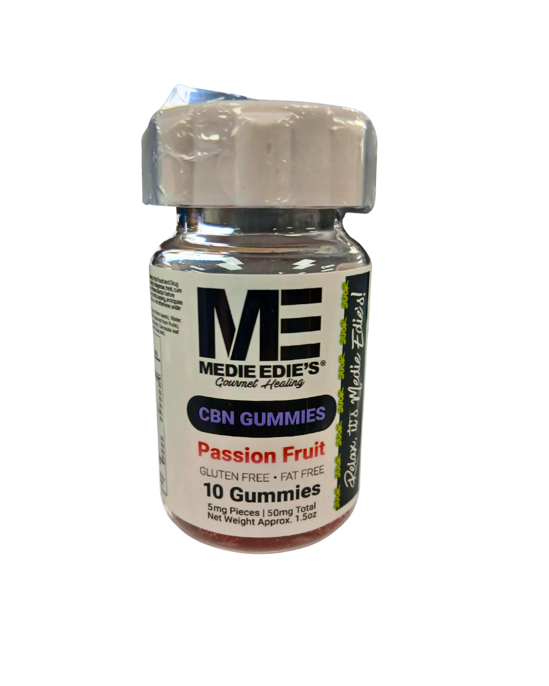 Photograph of product: CBN Medie Edie's 50mg (10x5mg) Sour Gummies Passion Fruit