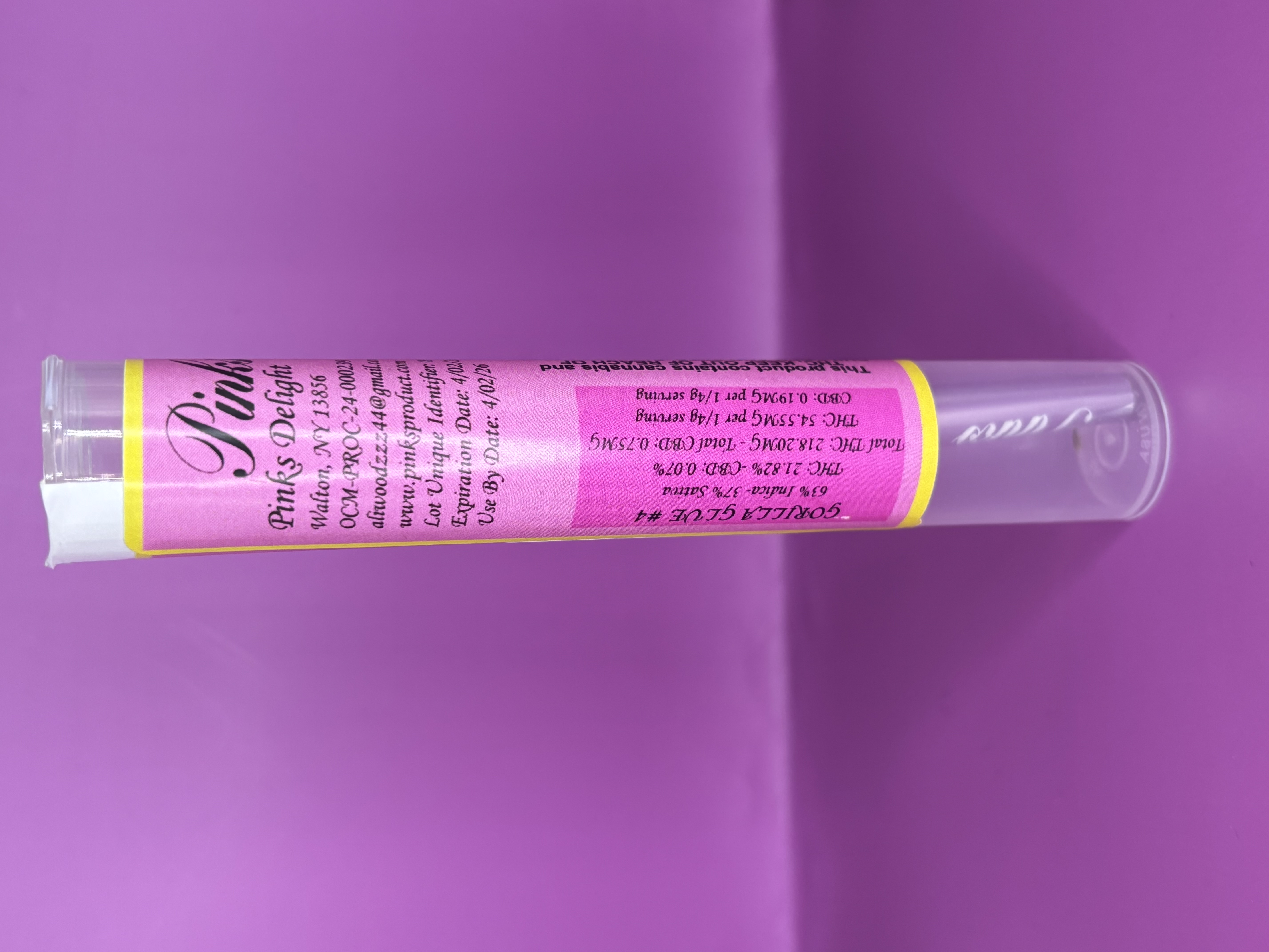 Photograph of product: Pinks Products | Gorilla Glue  | Kief Infused Pre-Roll | 1g