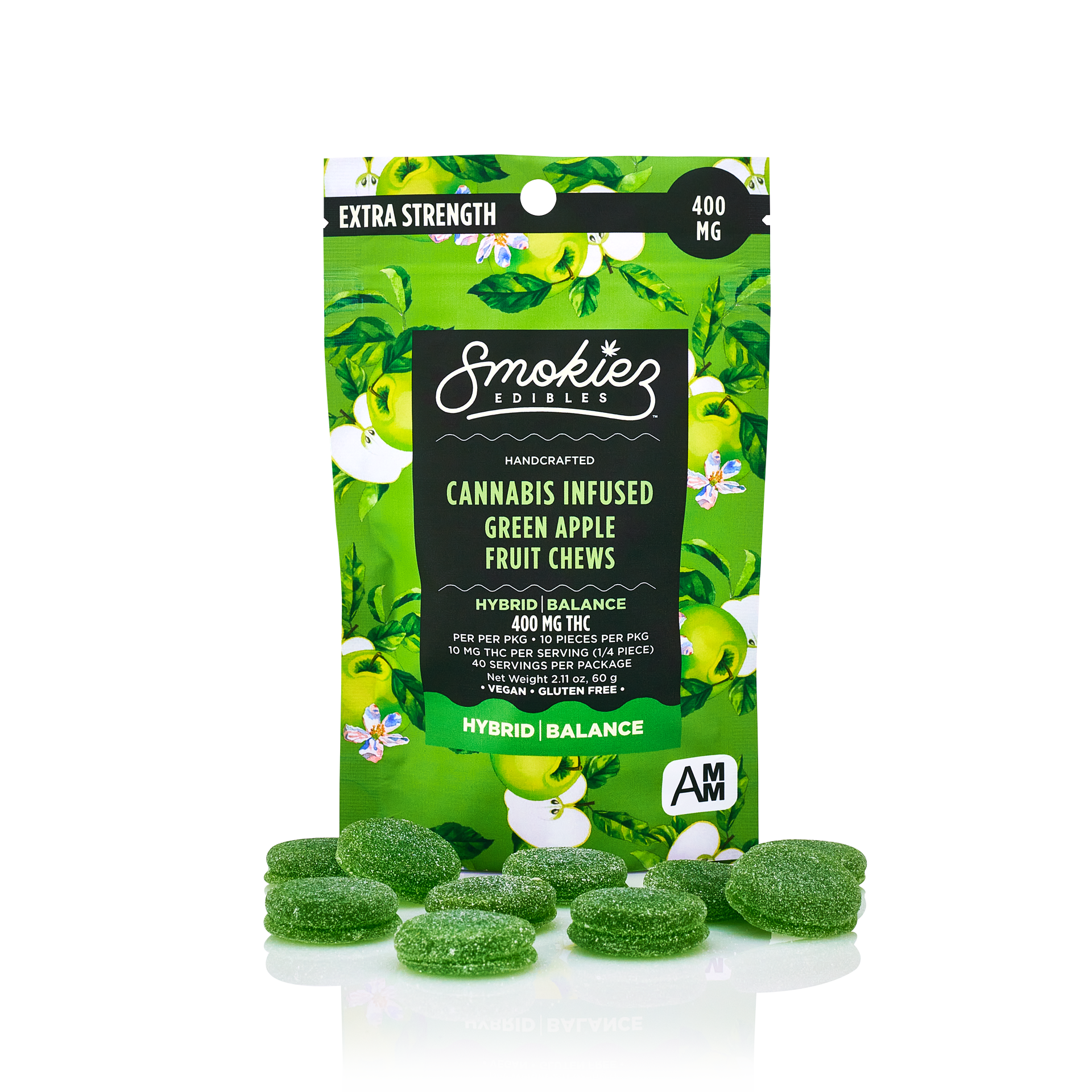 Photograph of product: 400mg Green Apple Gummies Sweet - Smokiez