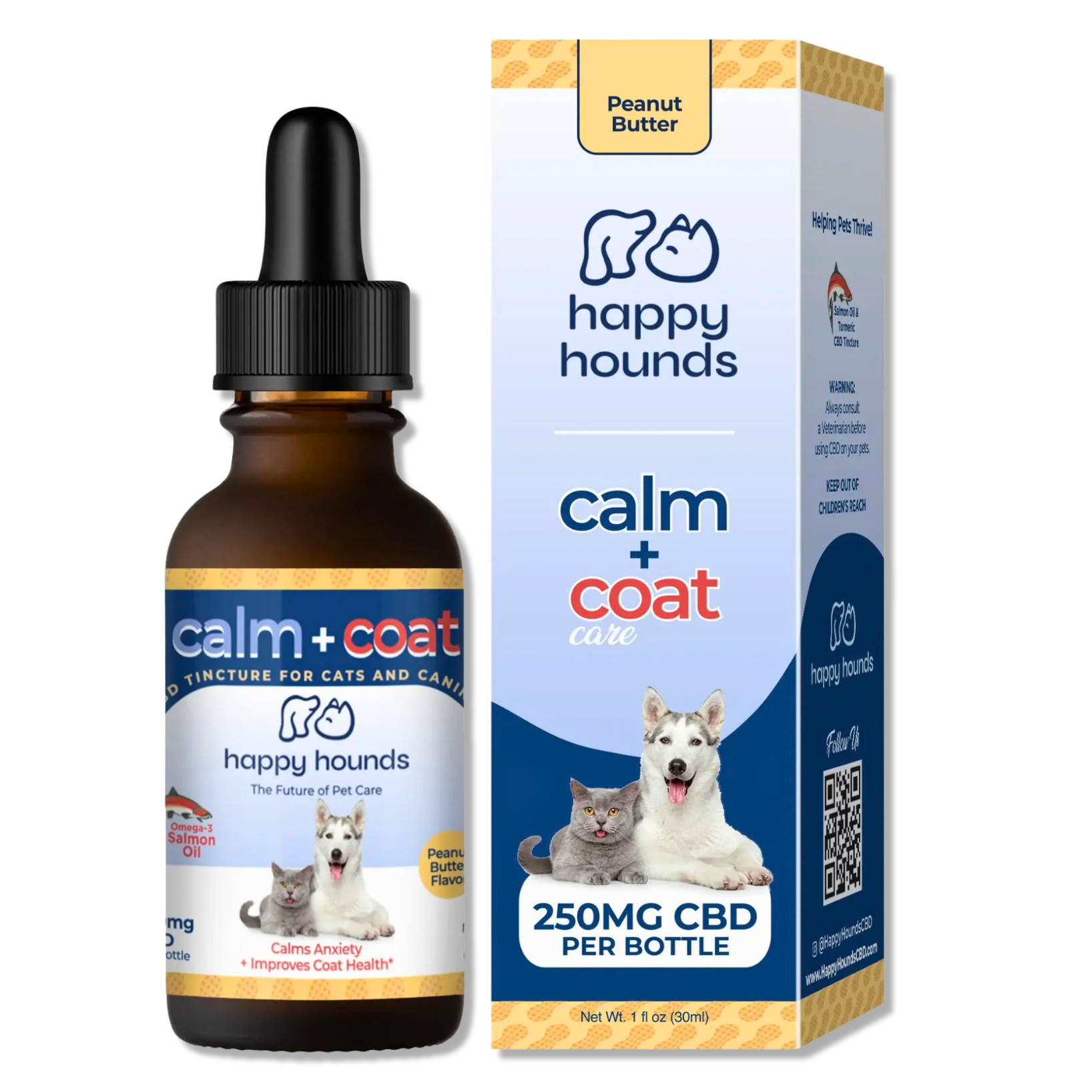 Photograph of product: Happy Hounds - Calm + Coat Peanut Butter Oil Pet CBD Drops - 250mg
