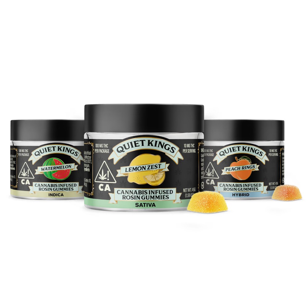 Photograph of product: Quiet Kings Rosin Infused 100mg Gummies - Blackberry Sour (I)