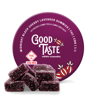 Photograph of product: 1:1 CBN:TH-oui Black Cherry Lavender Gummies 10pk