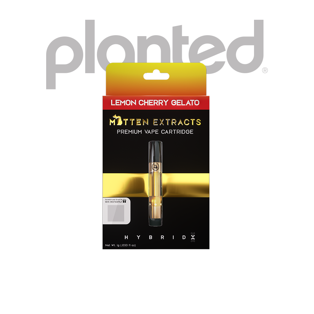 Photograph of product: MITTEN EXTRACTS | LEMON CHERRY GELATO | HYBRID | 510 CARTRIDGE  | 1G