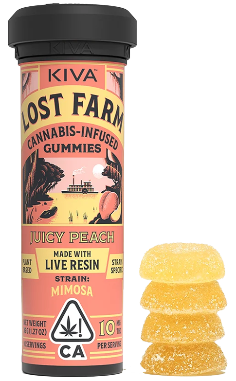 Photograph of product: Lost Farm | Juicy Peach Gummies (Mimosa) | 39G 10PK