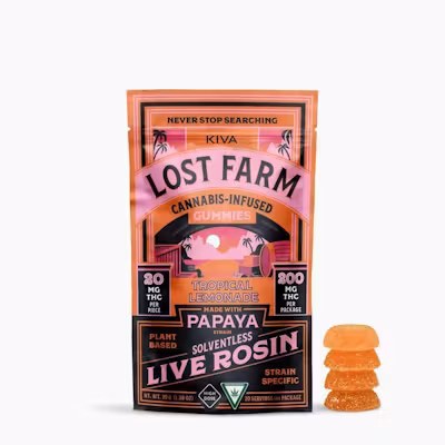 Photograph of product: Lost Farm 200MG Live Rosin Infused Gummies Tropical Lemonade