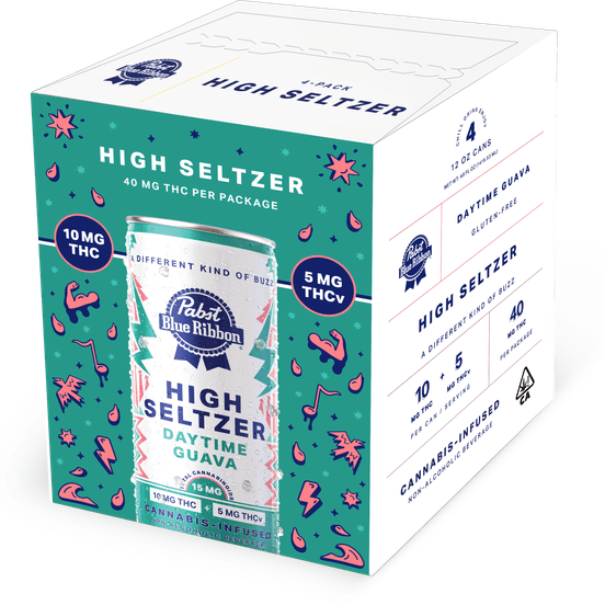 Photograph of product: Pabst Blue Ribbon Infused Seltzer Daytime Guava 4pk 40mg TH-oui 20mg TH-ouiv - 