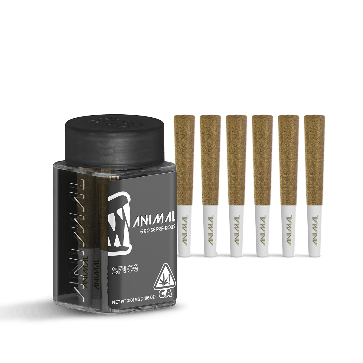 Photograph of product: ANIMAL - 6x .5G SUPER INFUSED PRE ROLL PACK - SFV OG