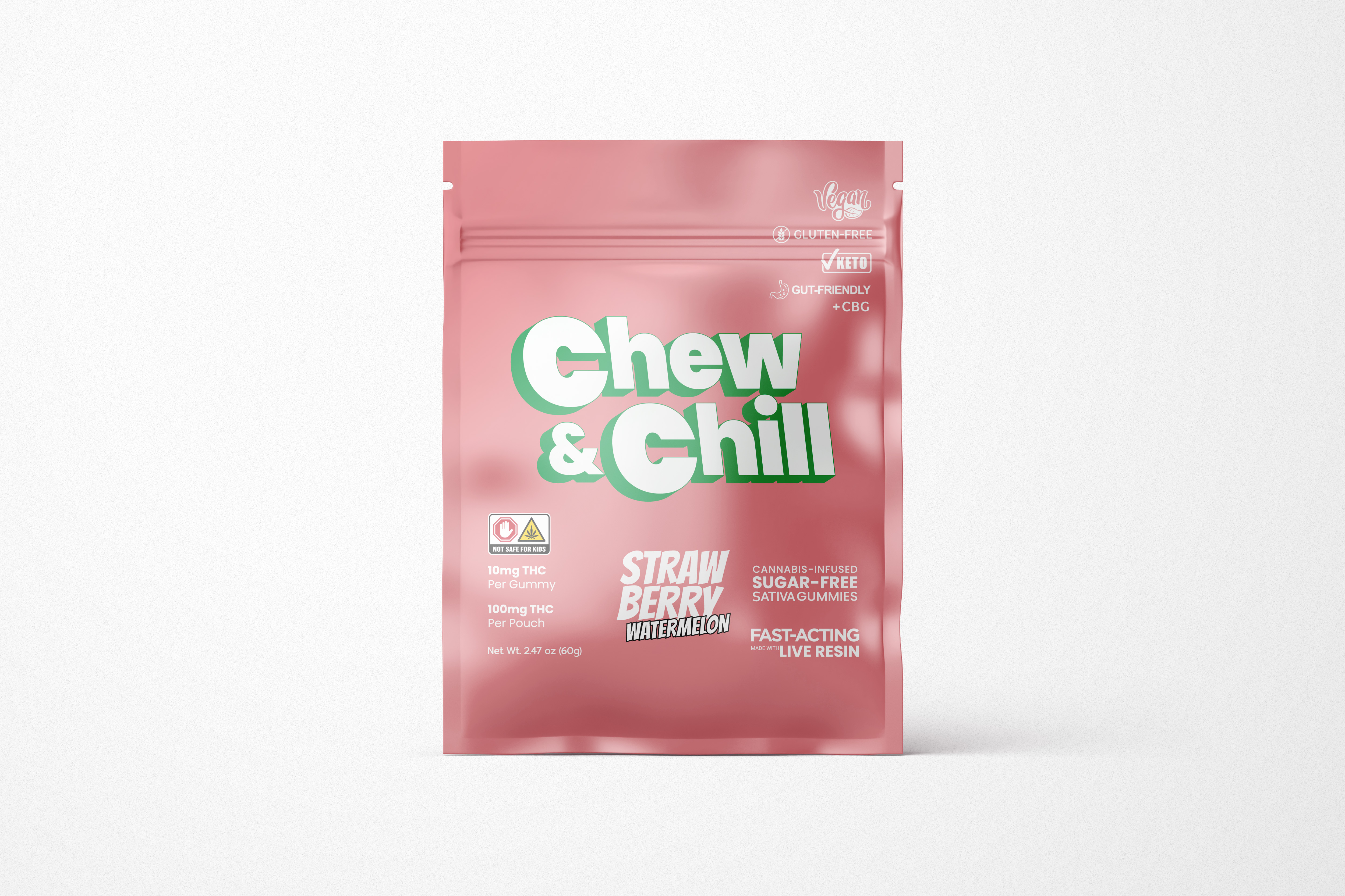 Photograph of product: Strawberry Watermelon Live Resin Gummies | 1:1 TH-oui:CBG | 10 Pack 100mg