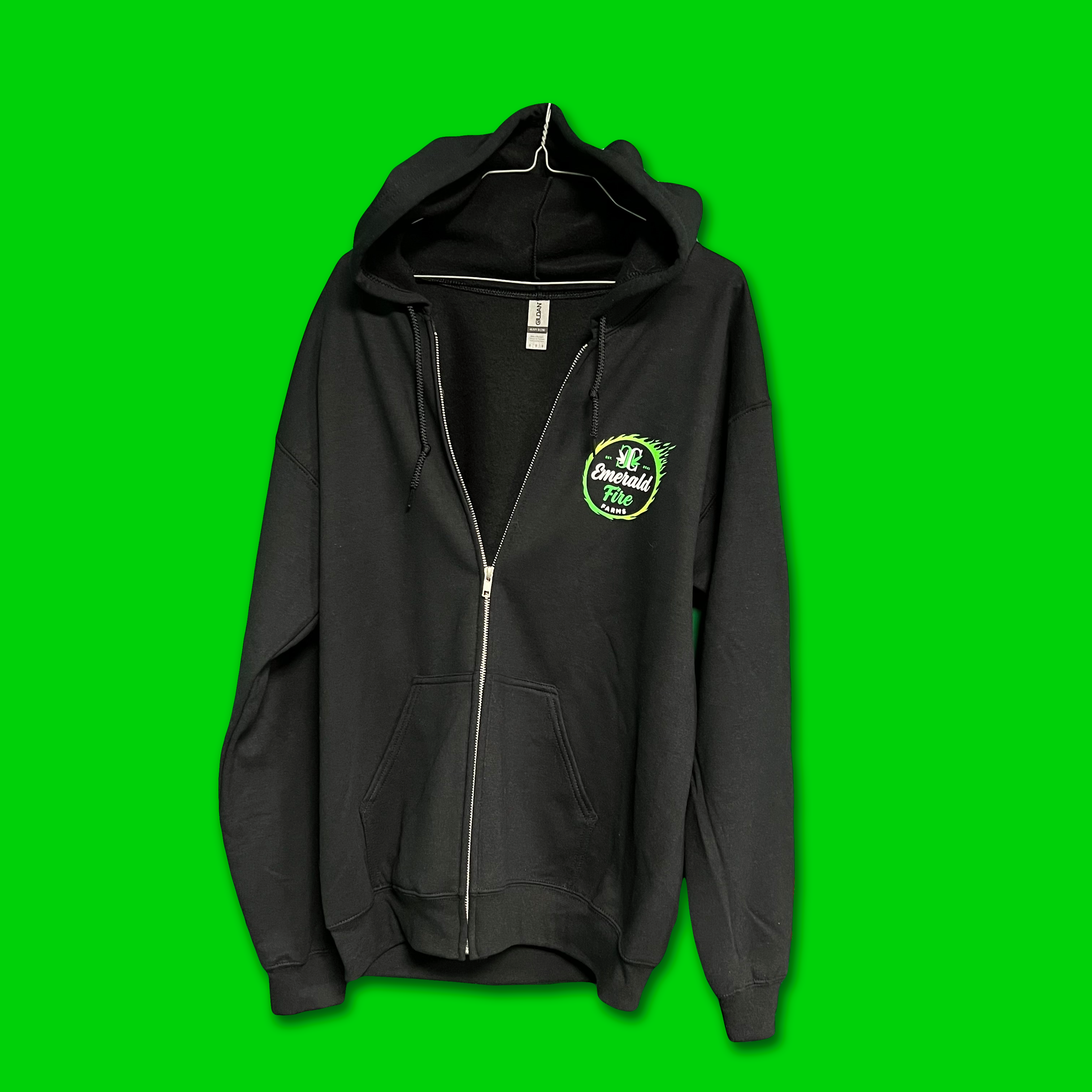 Photograph of product: Emerald Fire Farms Zip Up Hoodie | SM-2XL