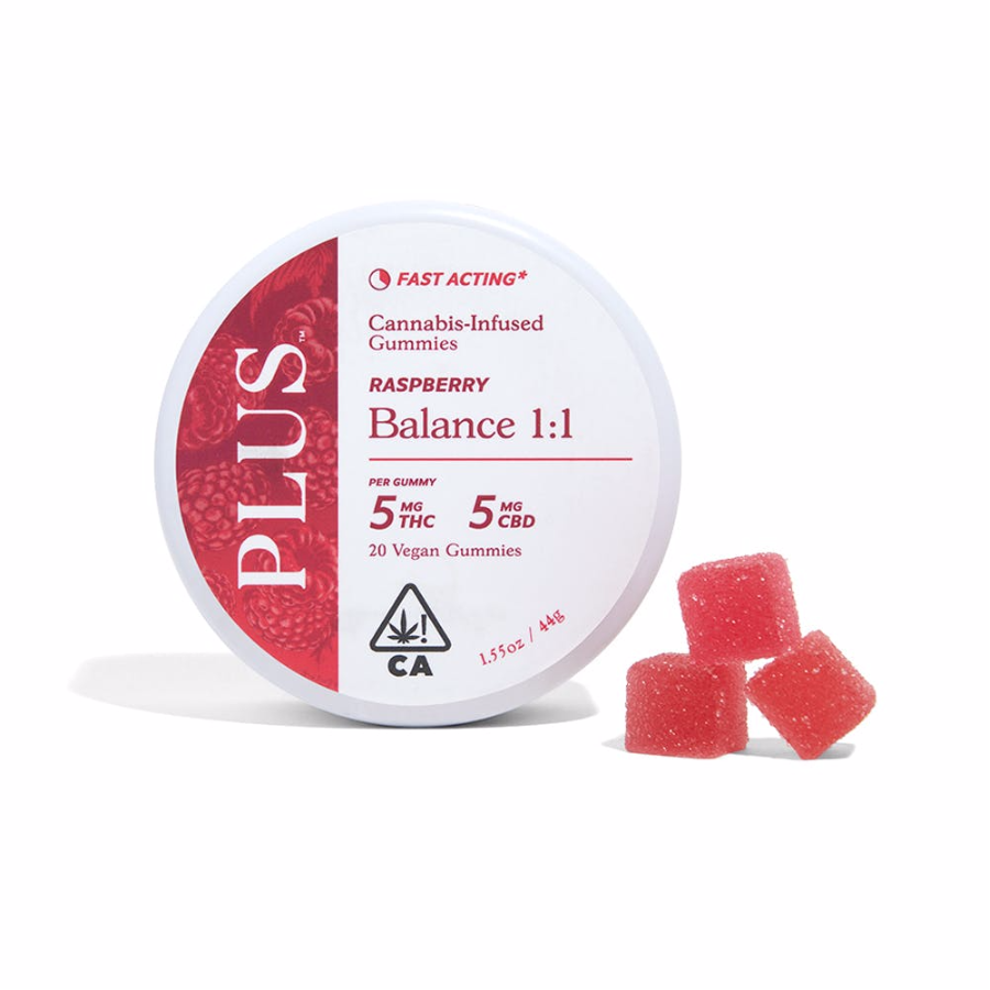 Photograph of product: Plus Gummies Vegan CBD/TH-oui Balance Raspberry 200mg