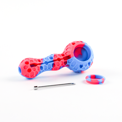 Photograph of Product: Silicone Honeycomb Hand Pipe with Glass Bowl & Dabber