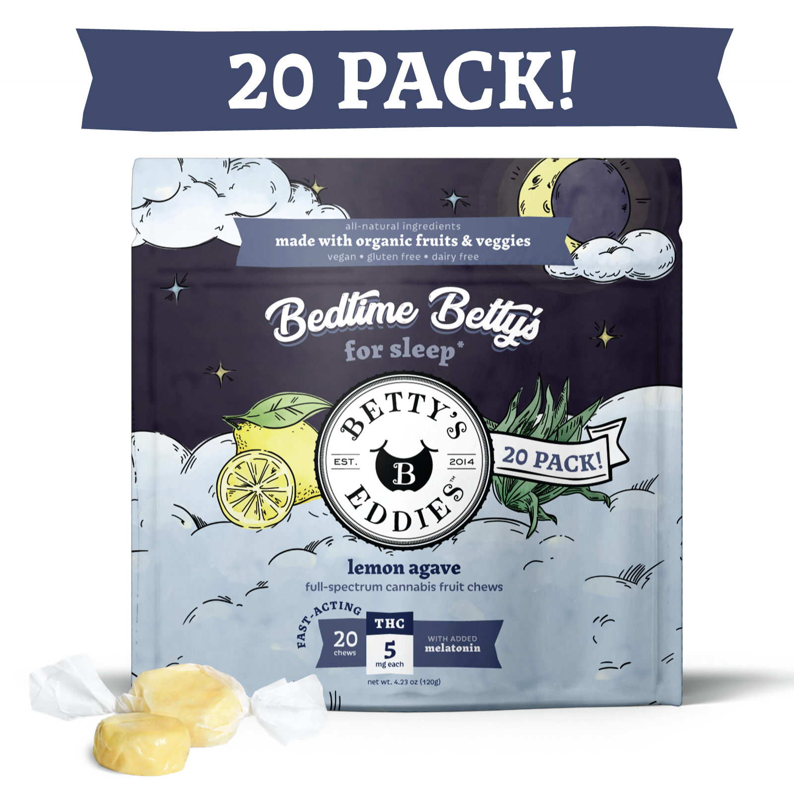 Photograph of product: Big Bag O' Betty's Bedtime - Lemon Agave - 5mg/100mg Total (20pk)
