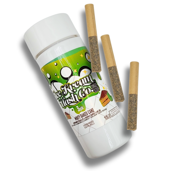 Photograph of product: Ice Kream au chocolat Minty Baked Cake Rosin Infused Pre-Roll 3-Pack | 3 x 0.5g