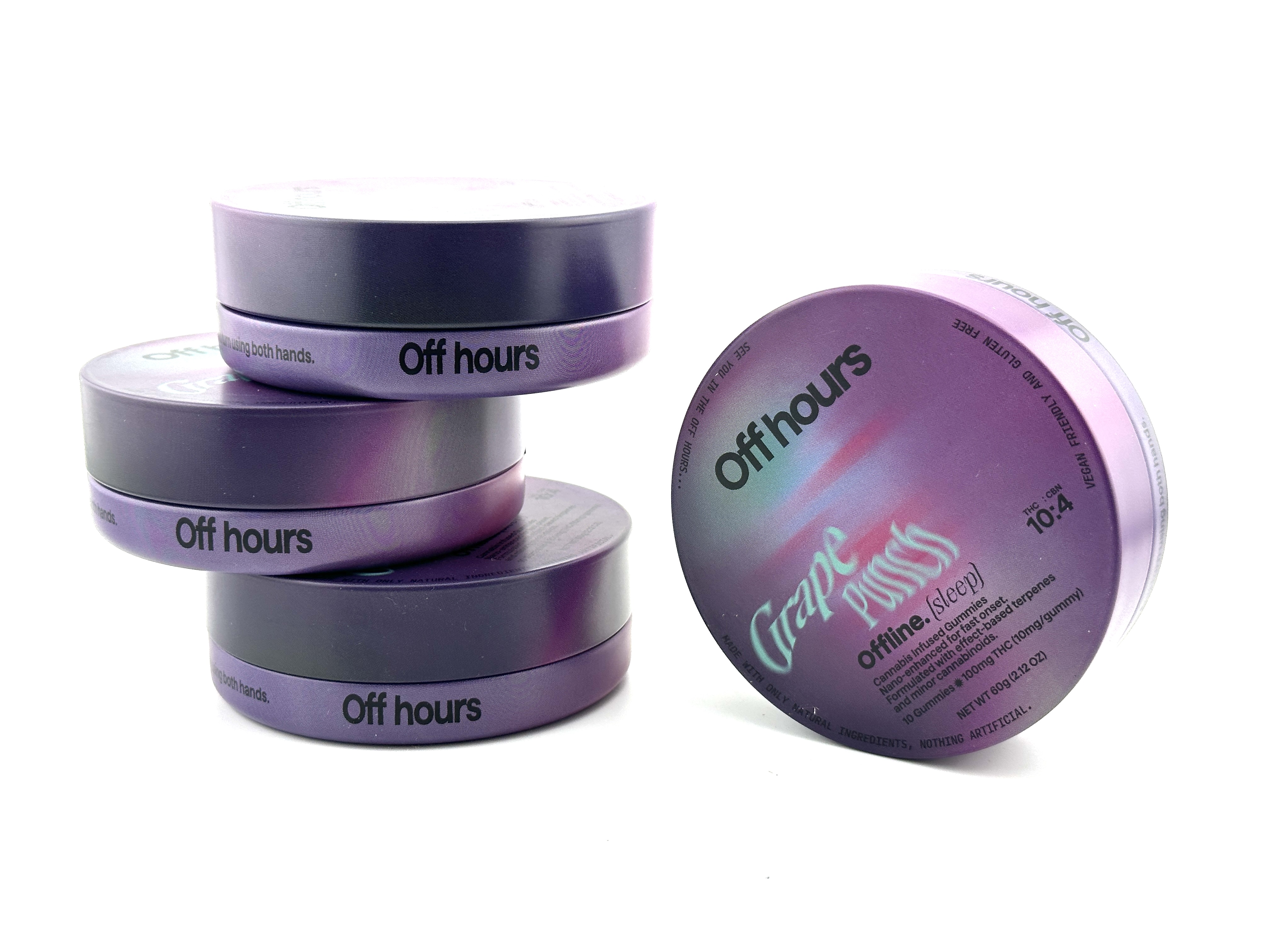 Photograph of product: OFF HOURS Oui'd Infused Gummies - Offline - Grape Punch - 10 pcs - 10mg THc/4mgCBn