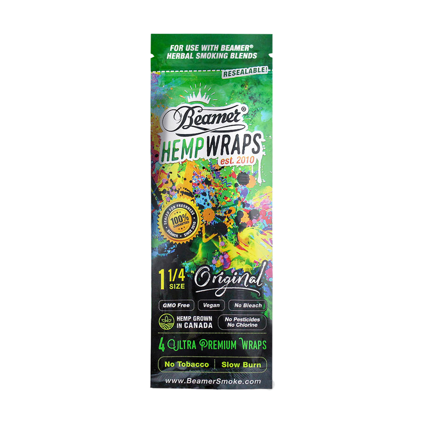 Photograph of product: Beamer Ultra Premium Natural Vegan Hemp Wraps | Original | 1 1/4 | 4pc