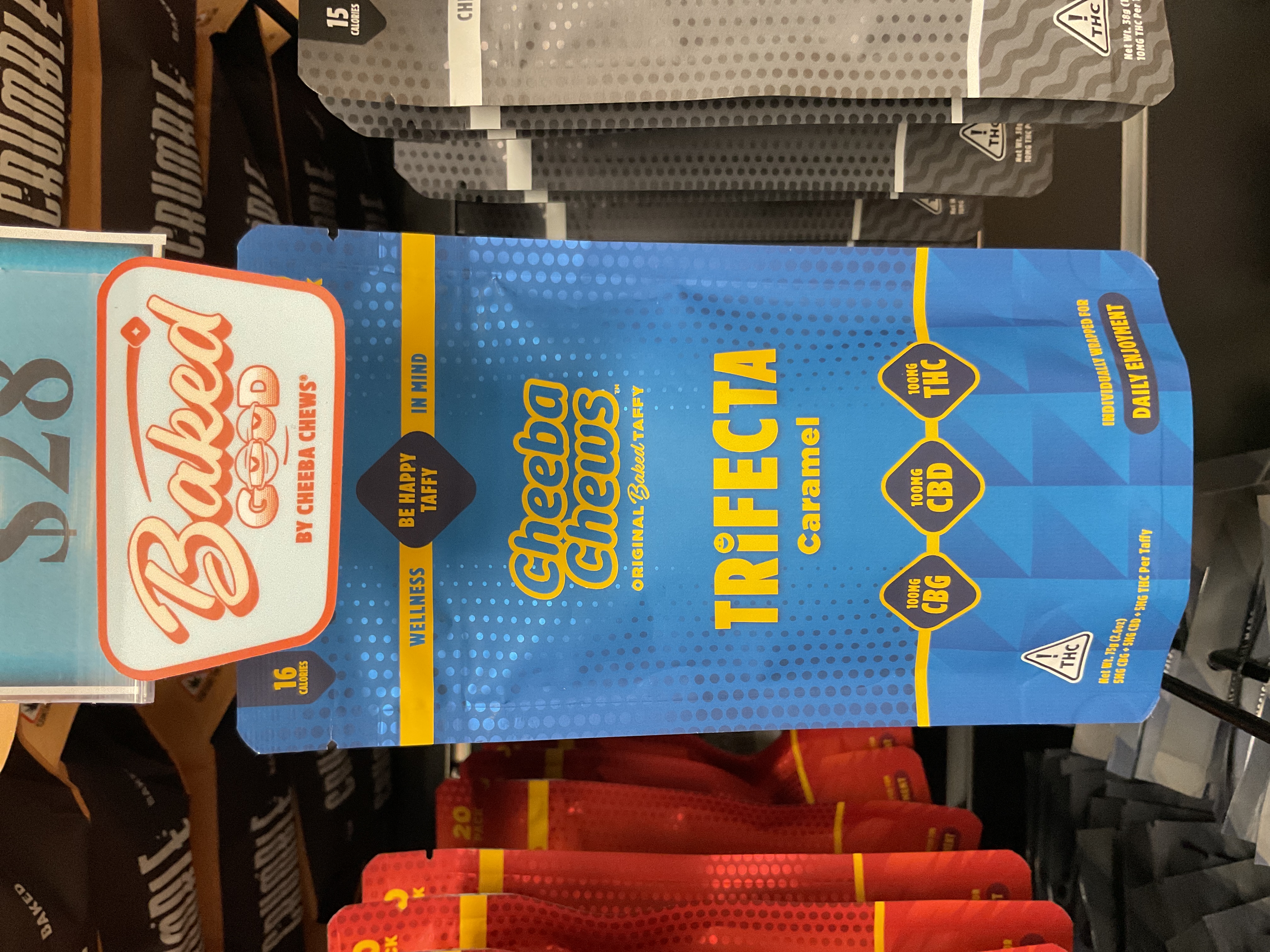 Photograph of product: Cheeba Chews | Caramel | Trifecta | 100mg | CBG/CBD/TH-oui