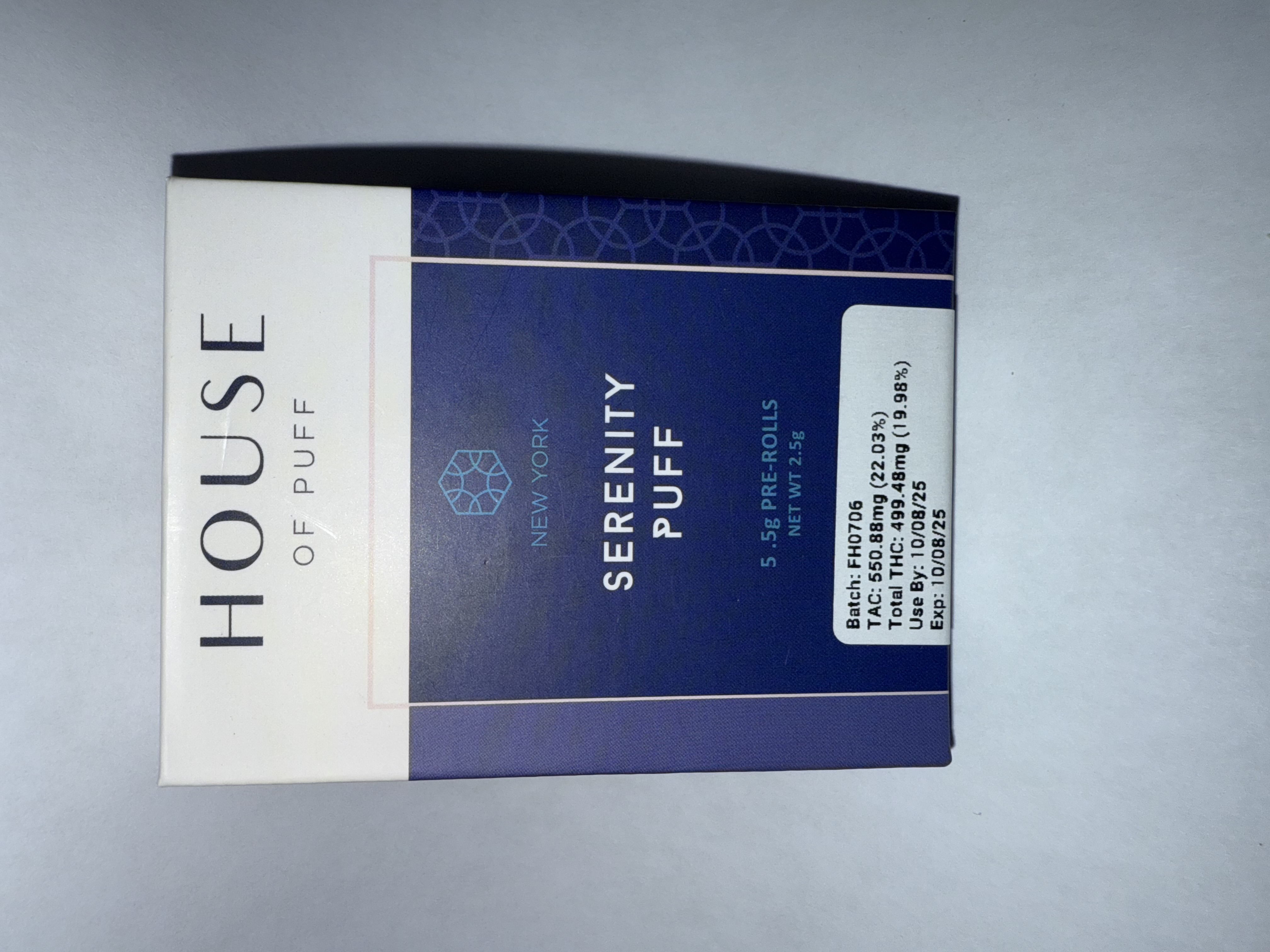 Photograph of product: House of Puff | Serenity 5 pack of 0.5g Pre Rolls