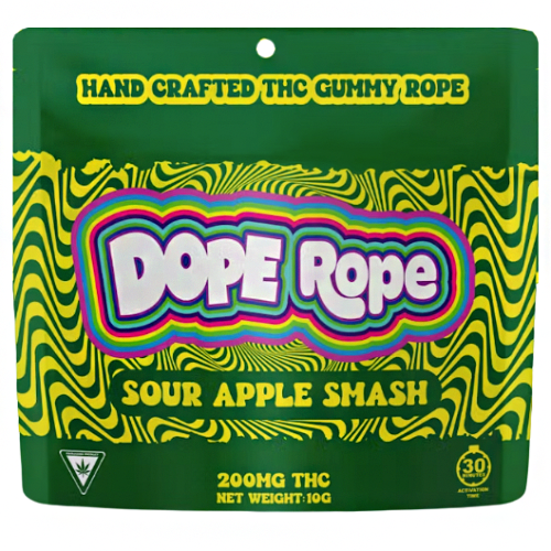 Photograph of product: Dope Rope Sour Apple Smash Gummy Rope 200mg TH-oui