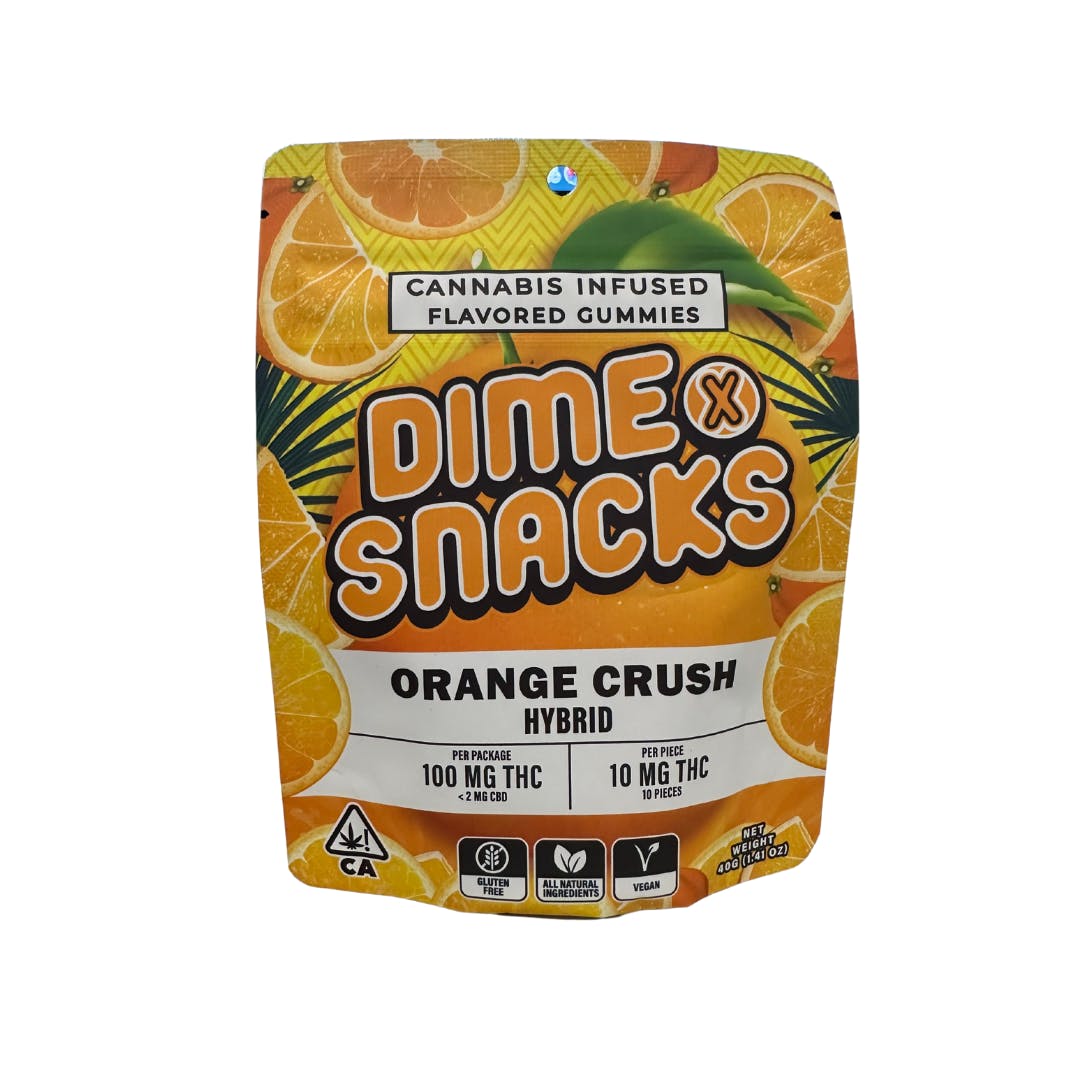 Photograph of product: Dime Snacks- Orange Crush Gummies 100mg