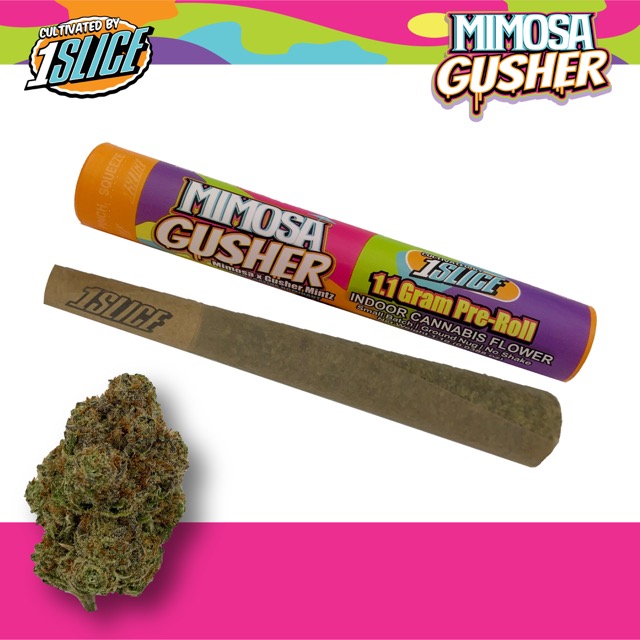 Photograph of product: 1 Slice - Mimosa Gusher - 1.1g Pre Roll