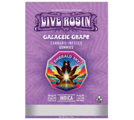 Photograph of product: GALACTIC GRAPE 100MG LIVE ROSIN GUMMIES 10CT