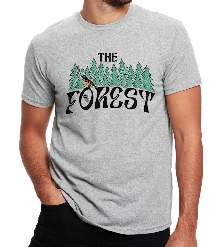 Photograph of product: The Forest Crew Neck T-Shirt - Grey (Trees & Oriole)