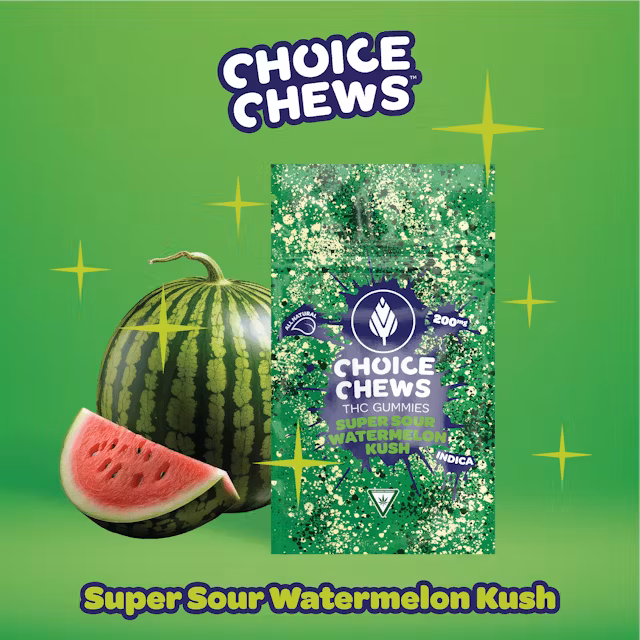 Photograph of product: Choice - Gummies - (200mg) - Oui'd - **SUPER SOUR WATERMELON KUSH** (6/$20)